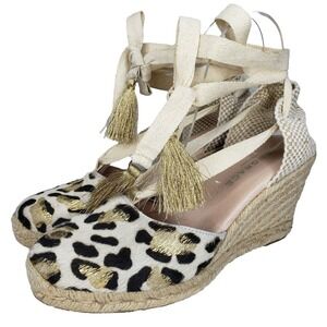 Air & Grace Cowhide Espadrilles Wedges Shoes EU 39 US 8 ANimal Print Lace Up